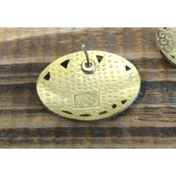 Vintage Signed SG Cloisonne Tropical Flower Botanical Earrings Enamel Gold Tone - Picture 5 of 5